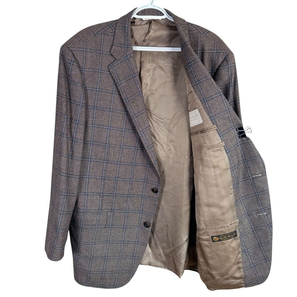 Samuelsohn Sport Coat Loro Piana‎ Wool Mens 47L Brown Windowpane Plaid Blazer
